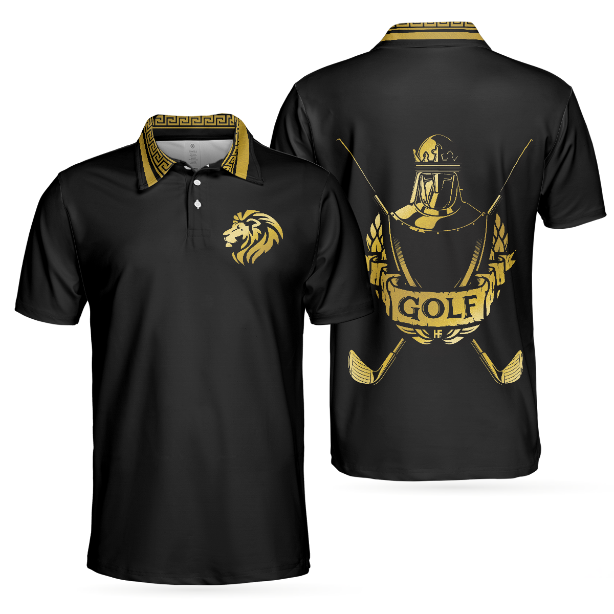 Golf Crusader King Polo Shirt For Golf, Luxury Baroque Pattern Lion Polo Shirt, Best Golf Shirt For Men