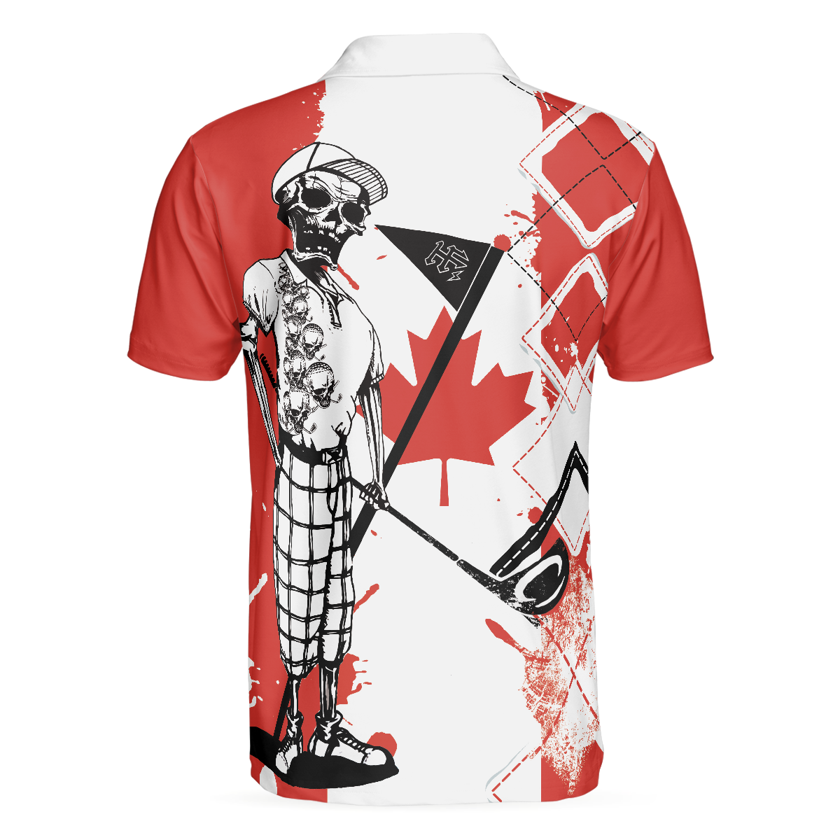 Alternative view of Golf I Like It Rough Canada Flag Polo Shirt, Argyle Pattern Skeleton Golfing Polo Shirt, Funny Golf Shirt For Men