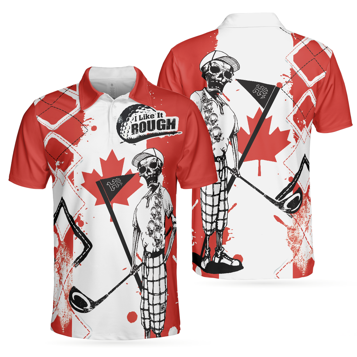 Golf I Like It Rough Canada Flag Polo Shirt, Argyle Pattern Skeleton Golfing Polo Shirt, Funny Golf Shirt For Men