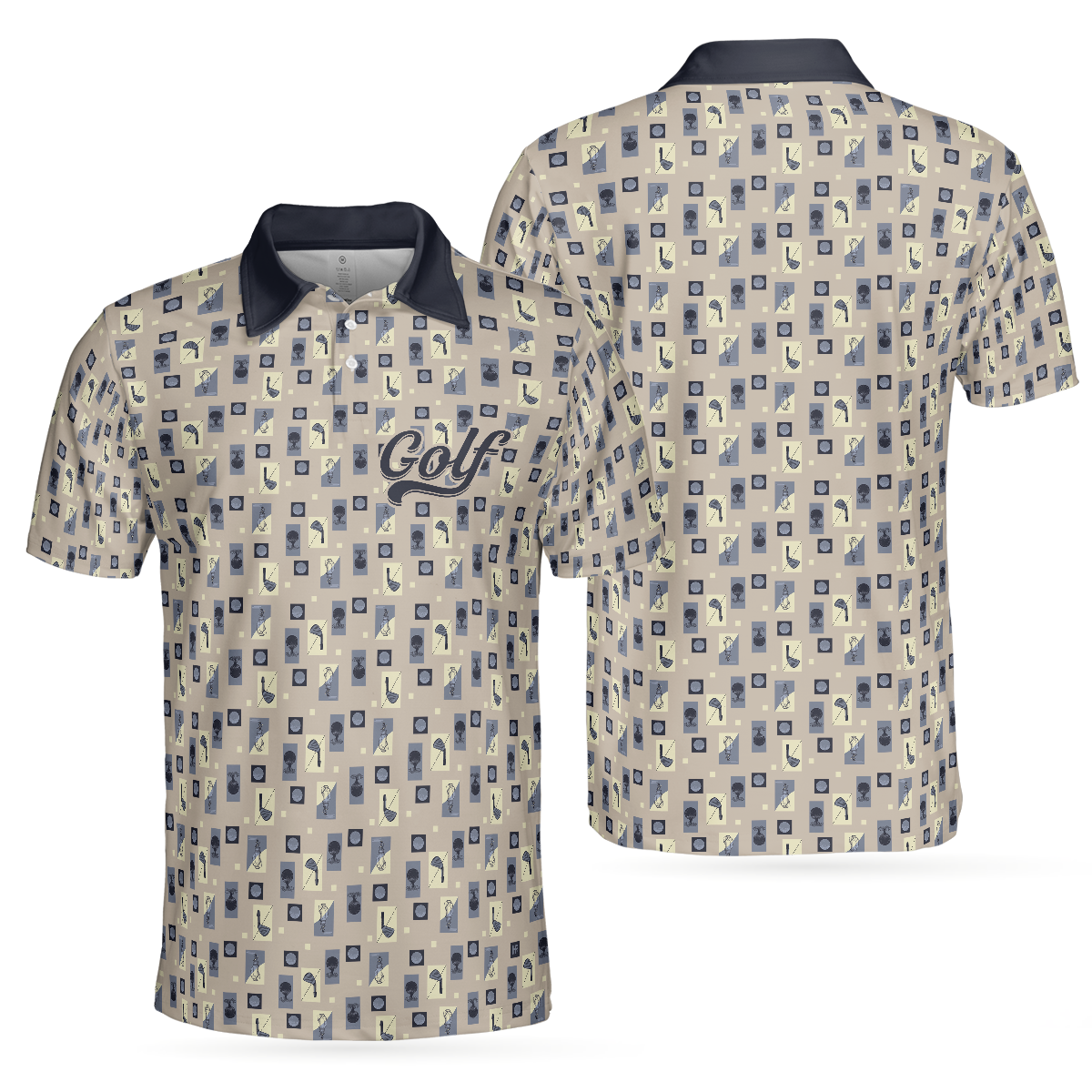 Golf Objects Pattern Short Sleeve Polo Shirt, Golf Tee And Club Polo Shirt, Best Golf Shirt For Men