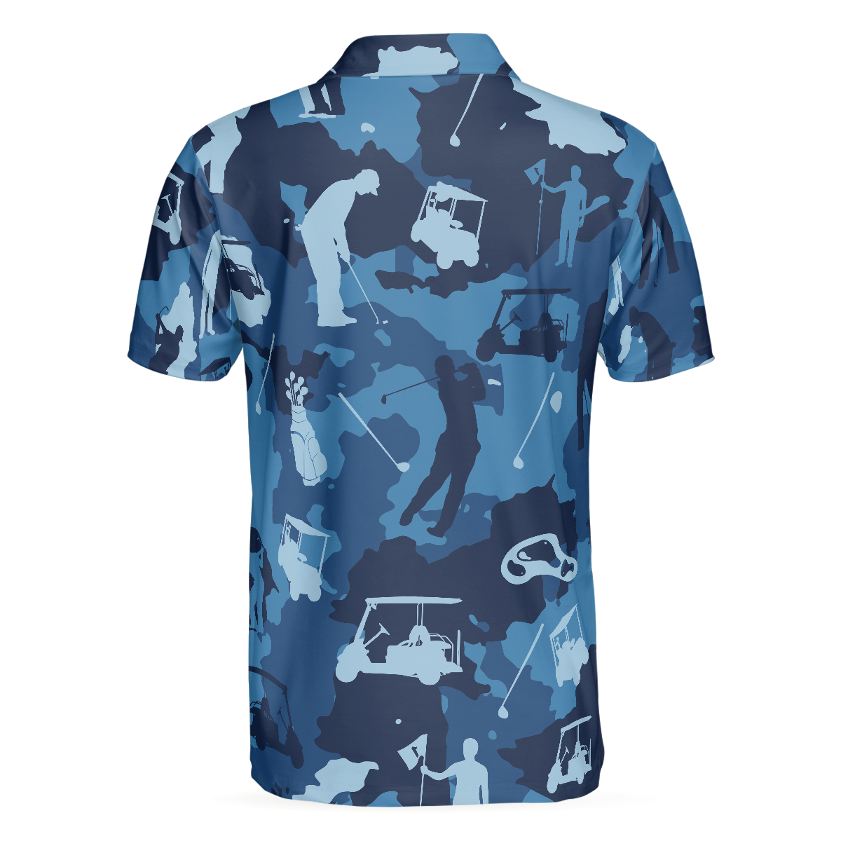 Alternative view of Golf Ocean Blue Camouflage Polo Shirt, Streetwear Golfing Polo Shirt, Camo Golf Shirt For Men