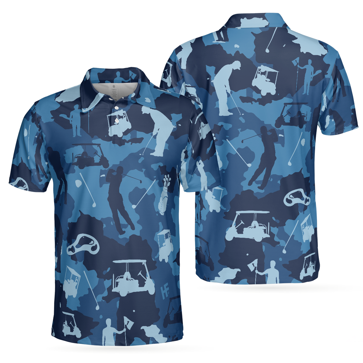 Golf Ocean Blue Camouflage Polo Shirt, Streetwear Golfing Polo Shirt, Camo Golf Shirt For Men