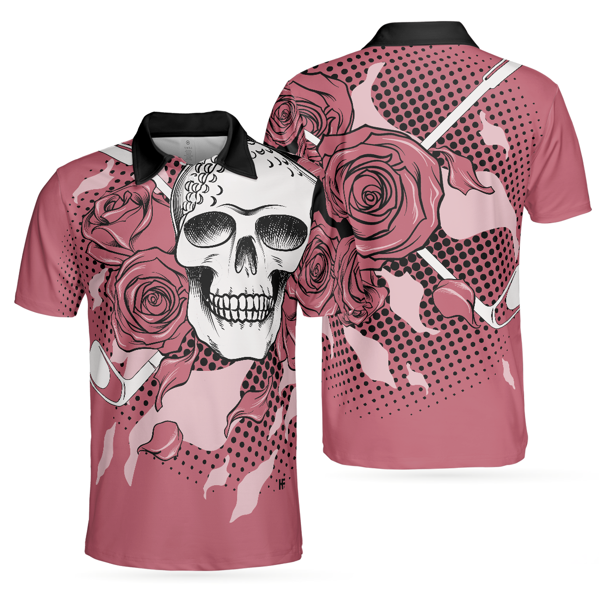 Golf Pink Skull Polo Shirt For Men