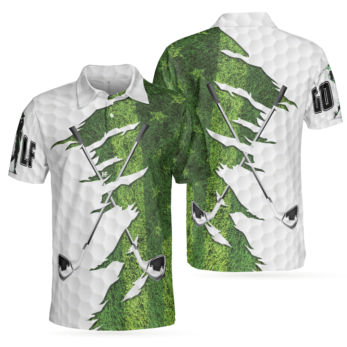 Golf Ripped Clubs & Course American Golfer Polo Shirt, Green American Flag Polo Shirt, Patriotic Golf Shirt For Men