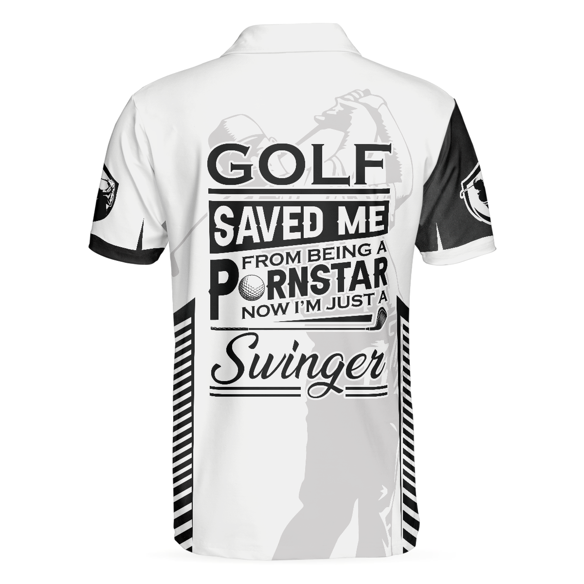 Alternative view of Golf Saved Me From Being A Pornstar Polo Shirt, Black And White Polo Shirt, Funny Golf Shirt For Men