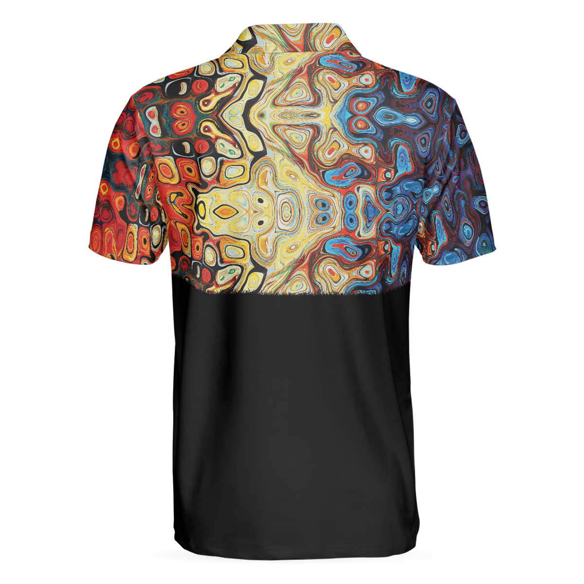 Alternative view of Golf Silhouette With Sky Wavy Abstract Seamless Pattern Polo Shirt, Black Golf Shirt For Men