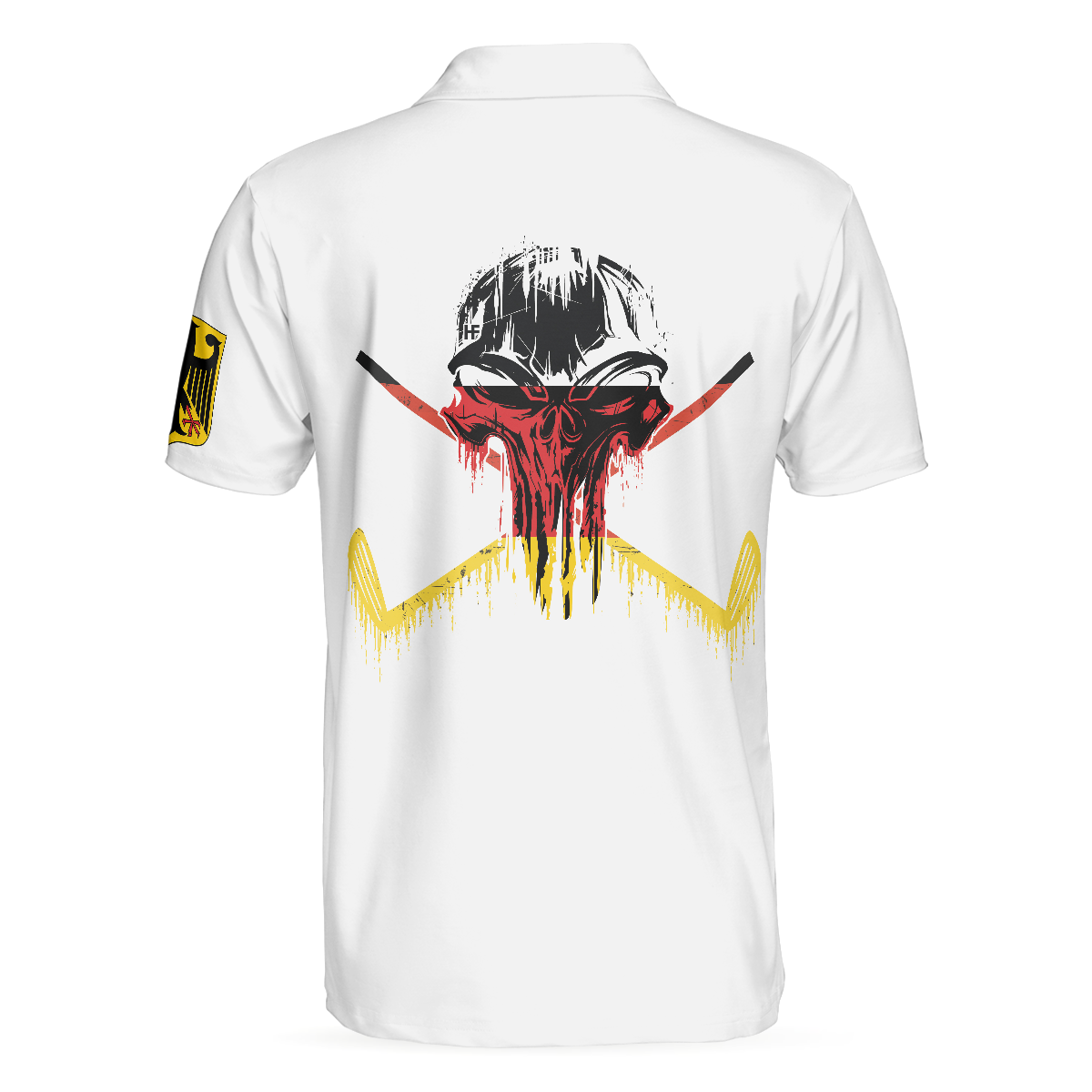 Alternative view of Golf Skull German Flag Short Sleeve Polo Shirt, Black Wet Paint Skull Polo Shirt, Germany Golf Shirt For Men