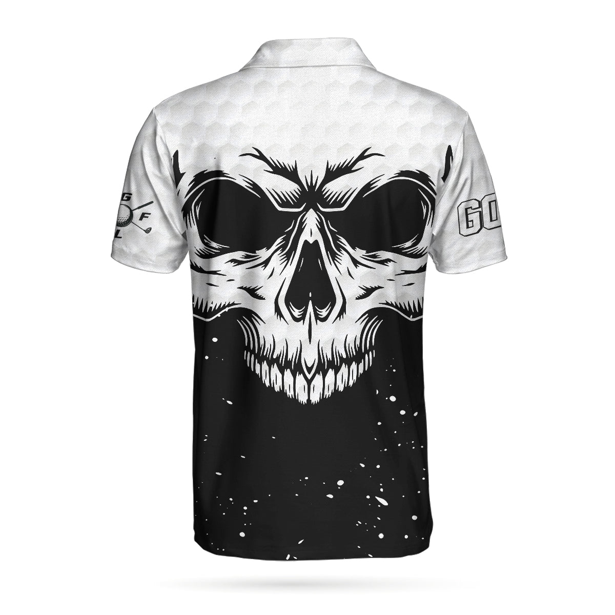 Alternative view of Golf Skull Pattern Black And White Polo Shirt, Golf Pattern Polo Shirt, Best Golf Shirt For Men