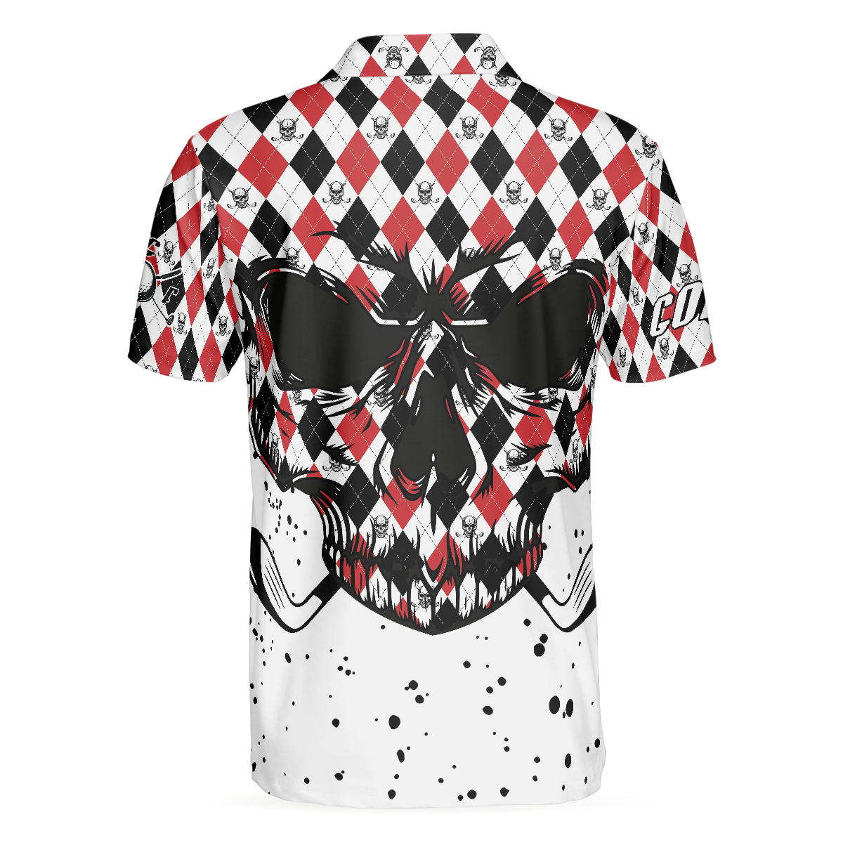 Alternative view of Golf Skull Red Black And White Pattern Polo Shirt, Argyle Pattern Polo Shirt, Best Golf Shirt For Men