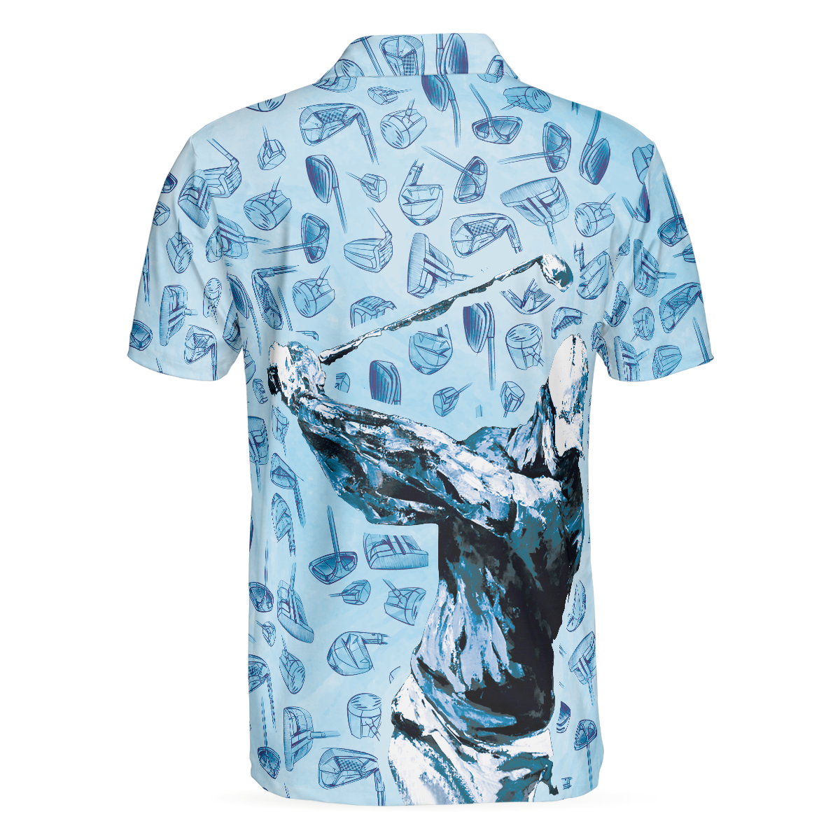 Alternative view of Golf Swing Abstract With Golf Club Header Pattern Golf Polo Shirt, Sky Blue Golf Shirt For Men