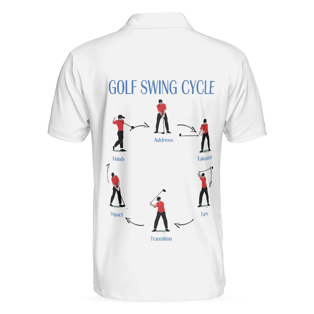 Alternative view of Golf Swing Life Cycle White Golf Polo Shirt, Best Golf Shirt For Men