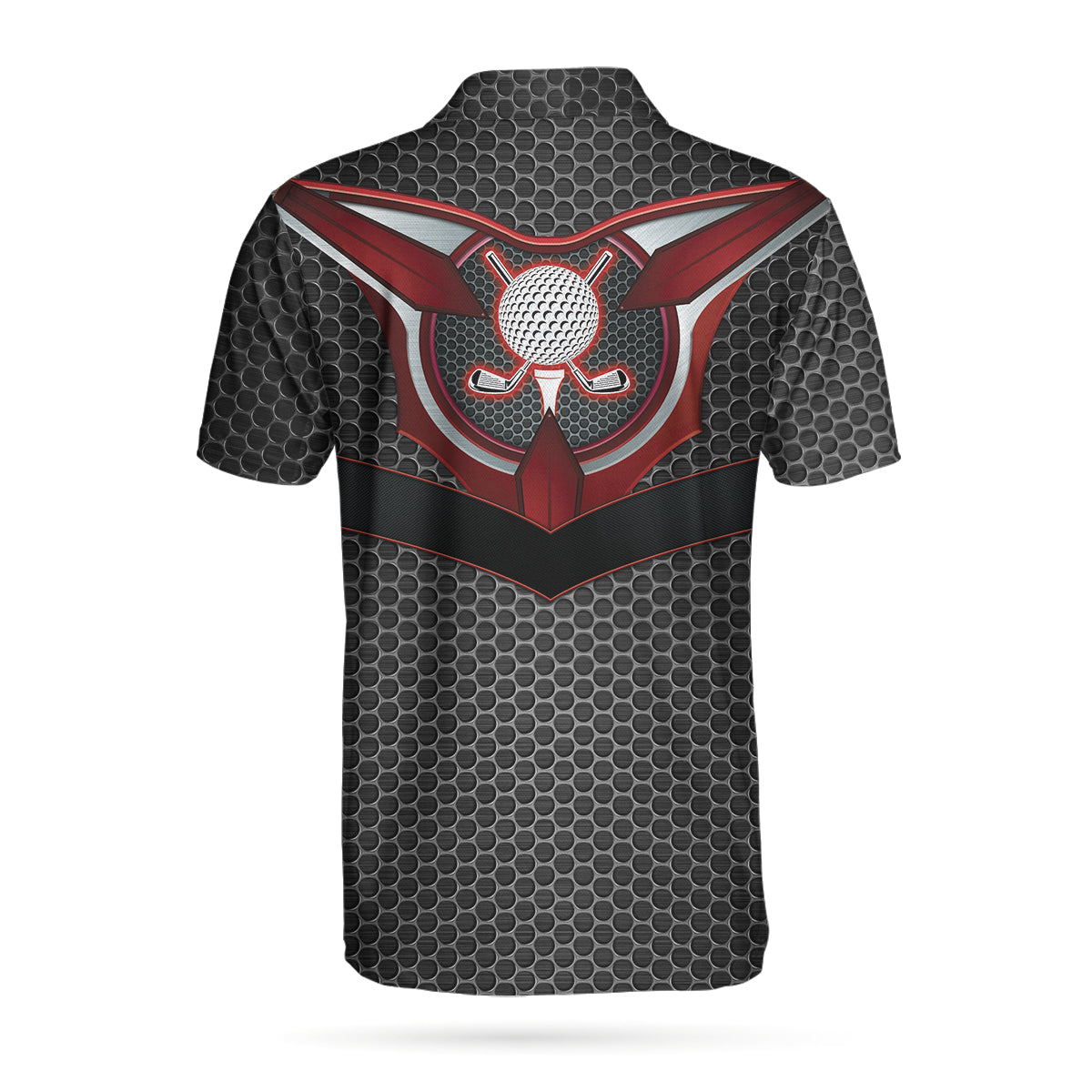 Alternative view of Golf Tech Style Polo Shirt, Black Steel Hornet Nest Pattern Polo Shirt, Best Golf Shirt For Men