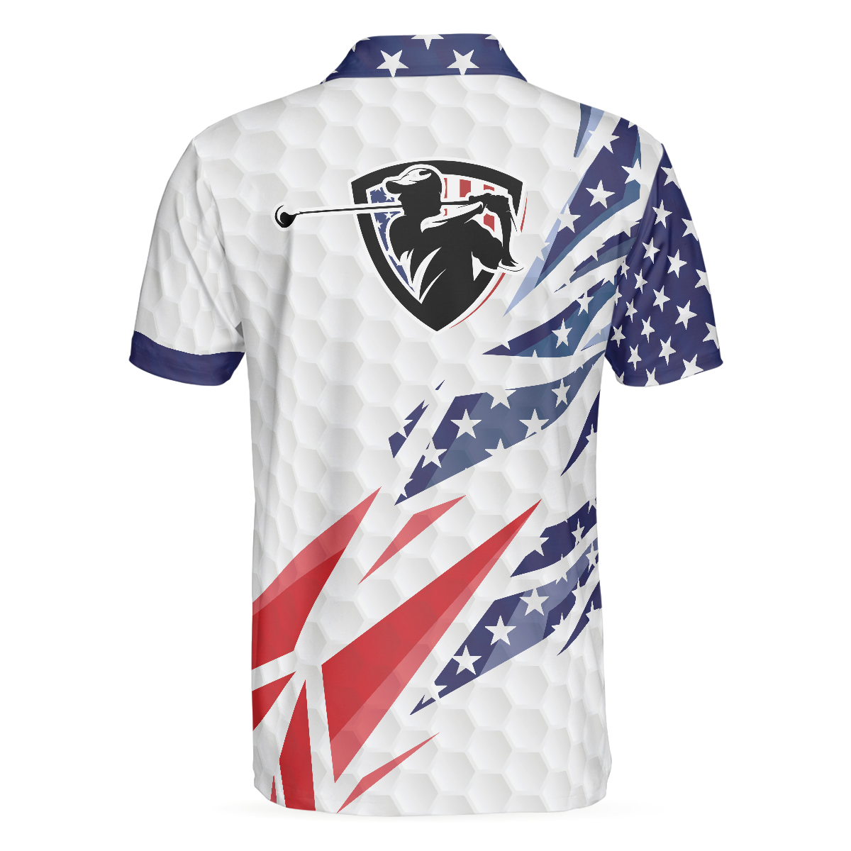 Alternative view of Golf Texture Swing Short Sleeve Golf Polo Shirt, Fierce American Flag Polo Shirt, Patriotic Golf Shirt For Men
