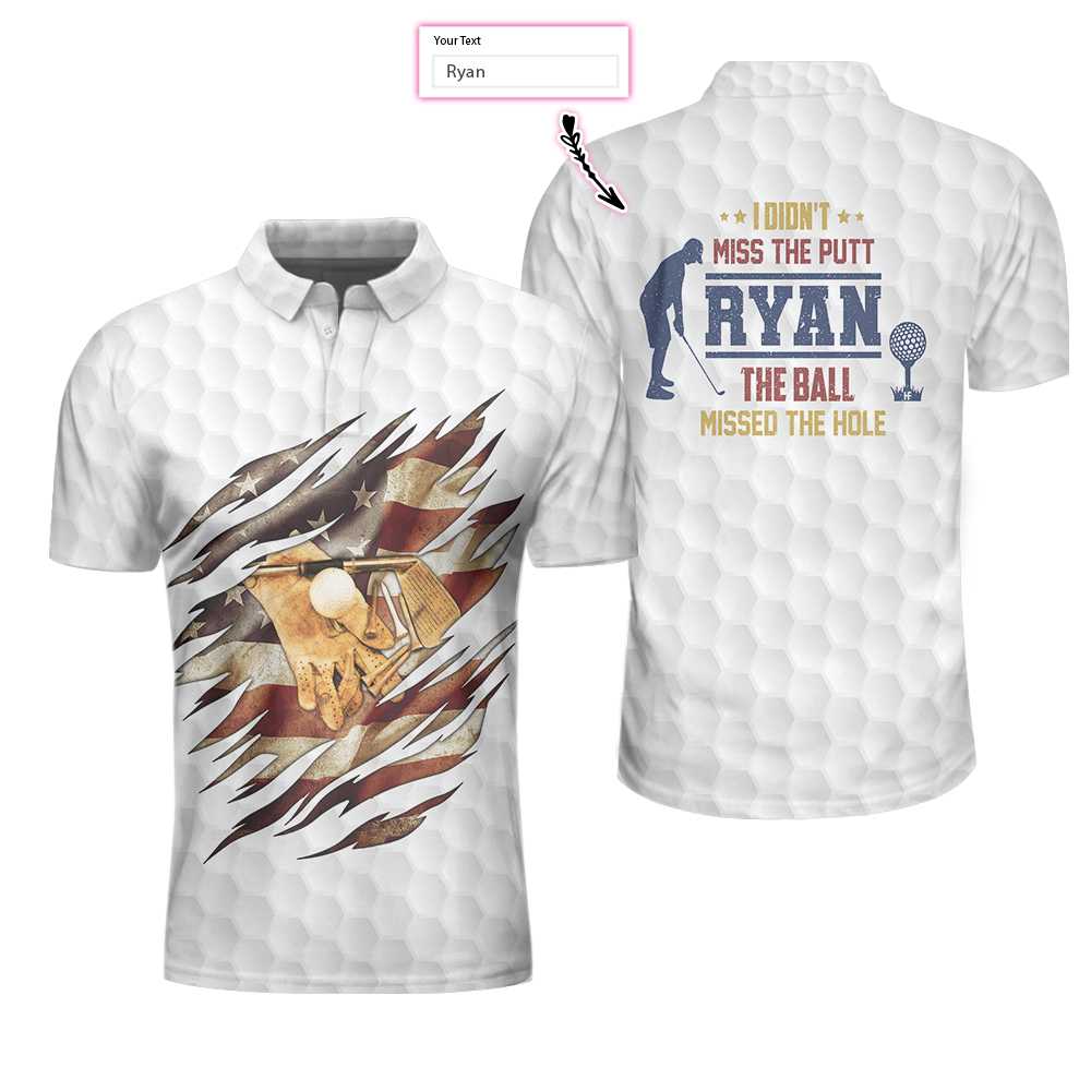 Golf Vintage And American Flag Custom Polo Shirt, Personalized I Didn't Miss The Putt Polo Shirt, Funny Golf Shirt For Men