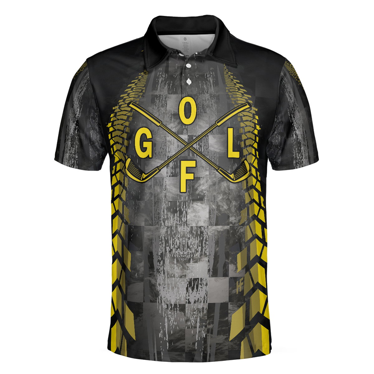Alternative view of Golf Yellow Pattern Short Sleeve Polo Shirt, Checker Pattern Racing Polo Shirt, Best Golf Shirt For Men