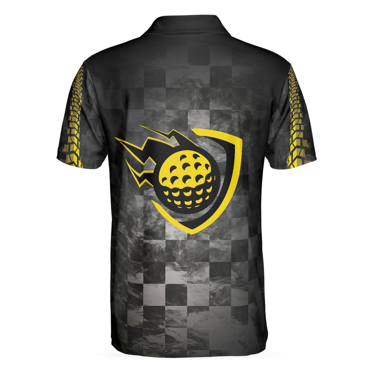 Alternative view of Golfer On Yellow Silhouette Polo Shirt, Checker Pattern Racing Polo Shirt, Best Golf Shirt For Men
