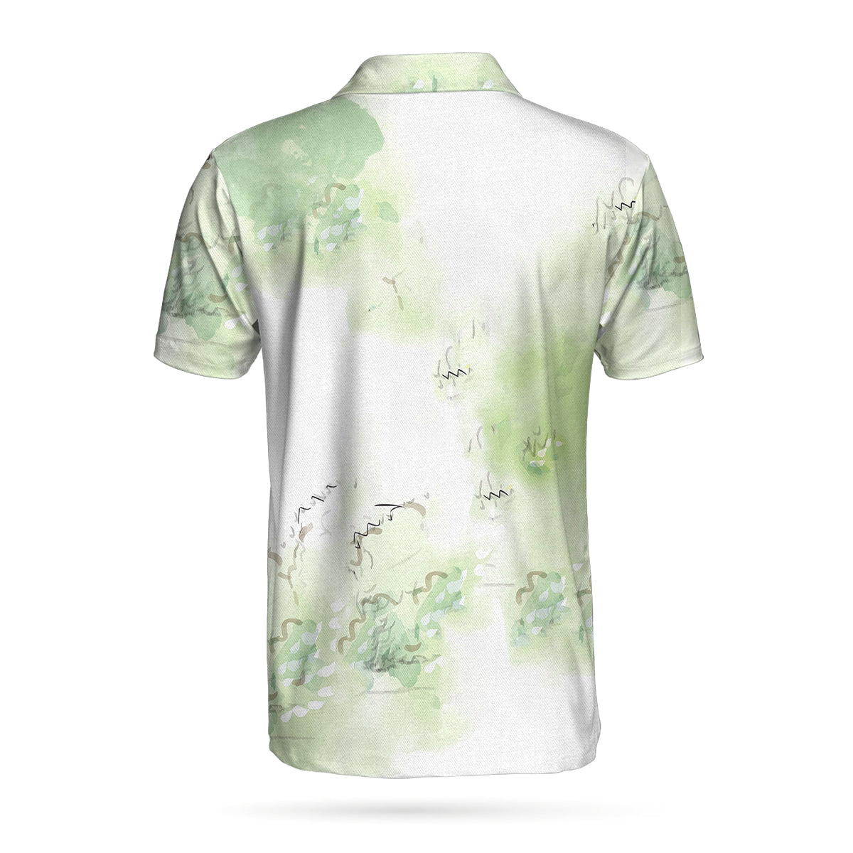 Alternative view of Golfer Painting Short Sleeve Polo Shirt, Green Tree Pattern Golfer Sketching Polo Shirt, Best Golf Shirt For Men