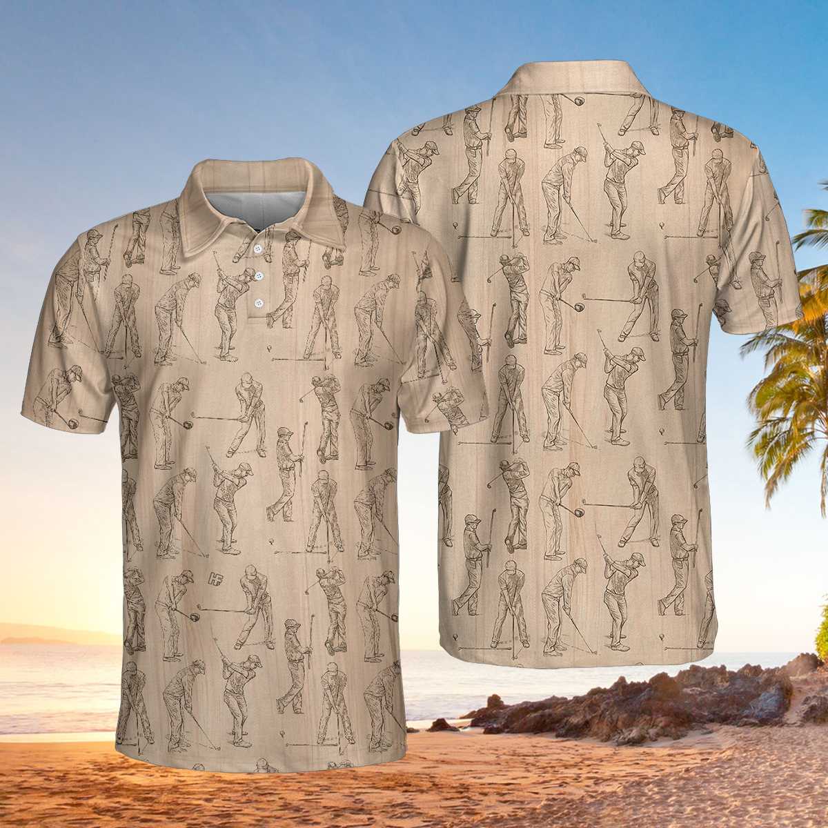 Golfer Pencil Painting Polo Shirt, Golfer Sketching Pattern Polo Shirt, Best Golf Shirt For Men