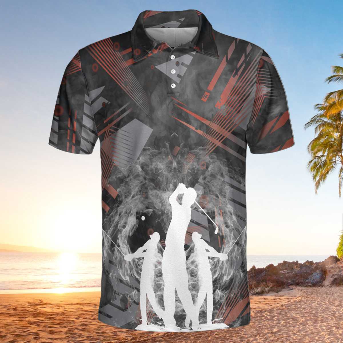 Golfers On Art Pattern Polo Shirt, Smoke Digital Theme Polo Shirt, Best Golf Shirt For Men