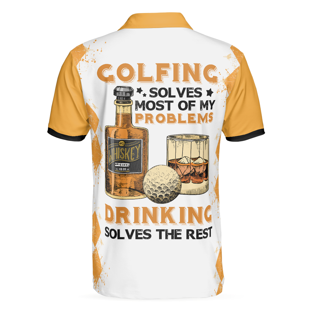 Alternative view of Golfing And Drinking Solve My Problems Polo Shirt, Argyle Pattern Whisky Polo Shirt, Wine Golf Shirt For Men