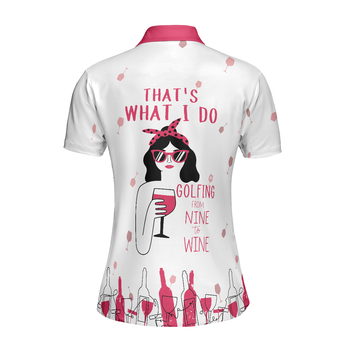 Alternative view of Golfing From Nine To Wine Short Sleeve Polo Shirt, Pink Polo Shirt For Women