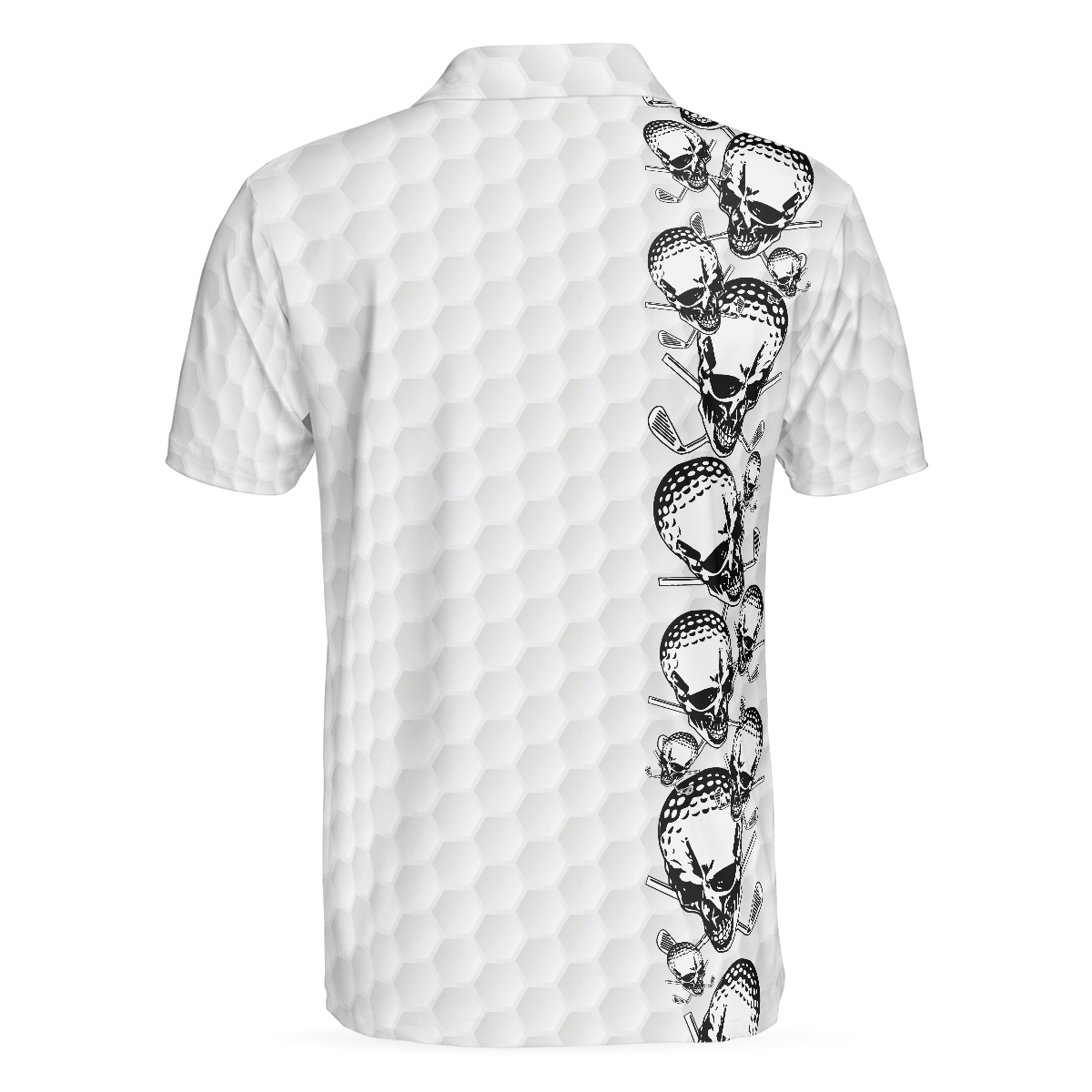 Alternative view of Golfing Skull Golf Ball And Clubs Shirt Polo Shirt, Golf Pattern Polo Shirt, Black And White Golf Shirt For Men