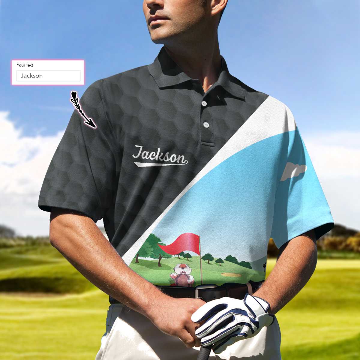 Alternative view of Gopher My Mind Is On Golf Custom Polo Shirt, Personalized Golf Shirt For Men, Cool Gift For Golfers