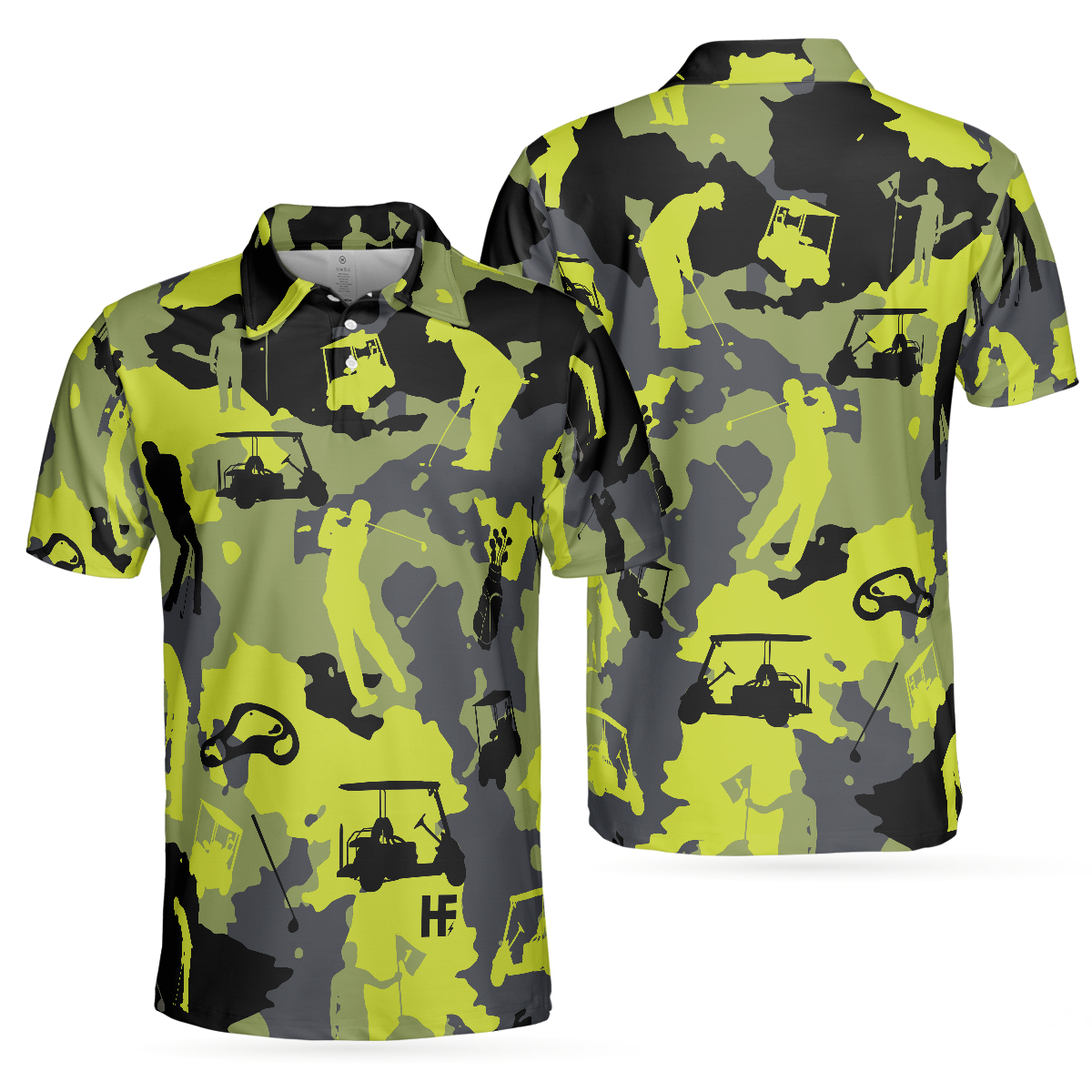 Green And Grey Camouflage Golf Polo Shirt, Military Streetwear Polo Shirt, Camo Golf Shirt For Men