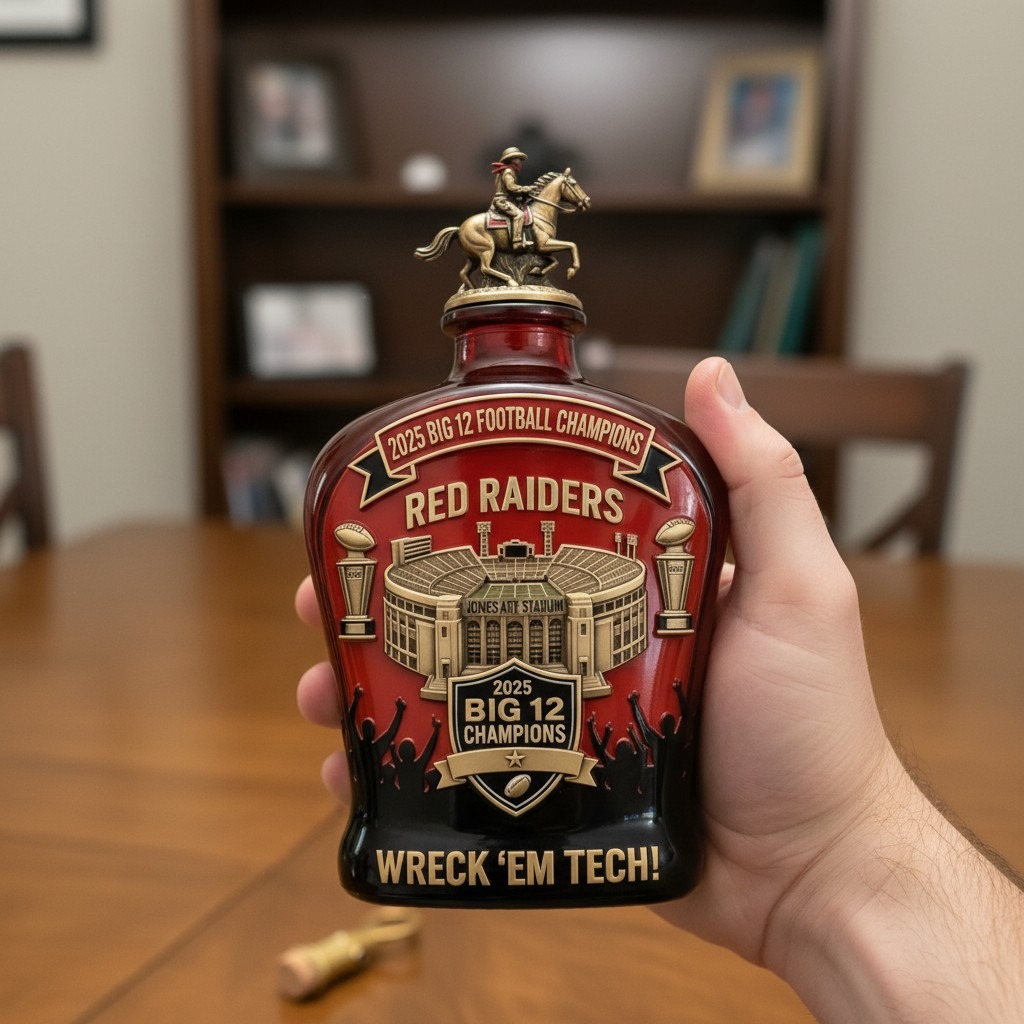 Alternative view of Guns Up, Champions! Celebrate the 2025 Big 12 Victory with the Red Raiders “Wreck ‘Em Tech” Collector’s Bottle