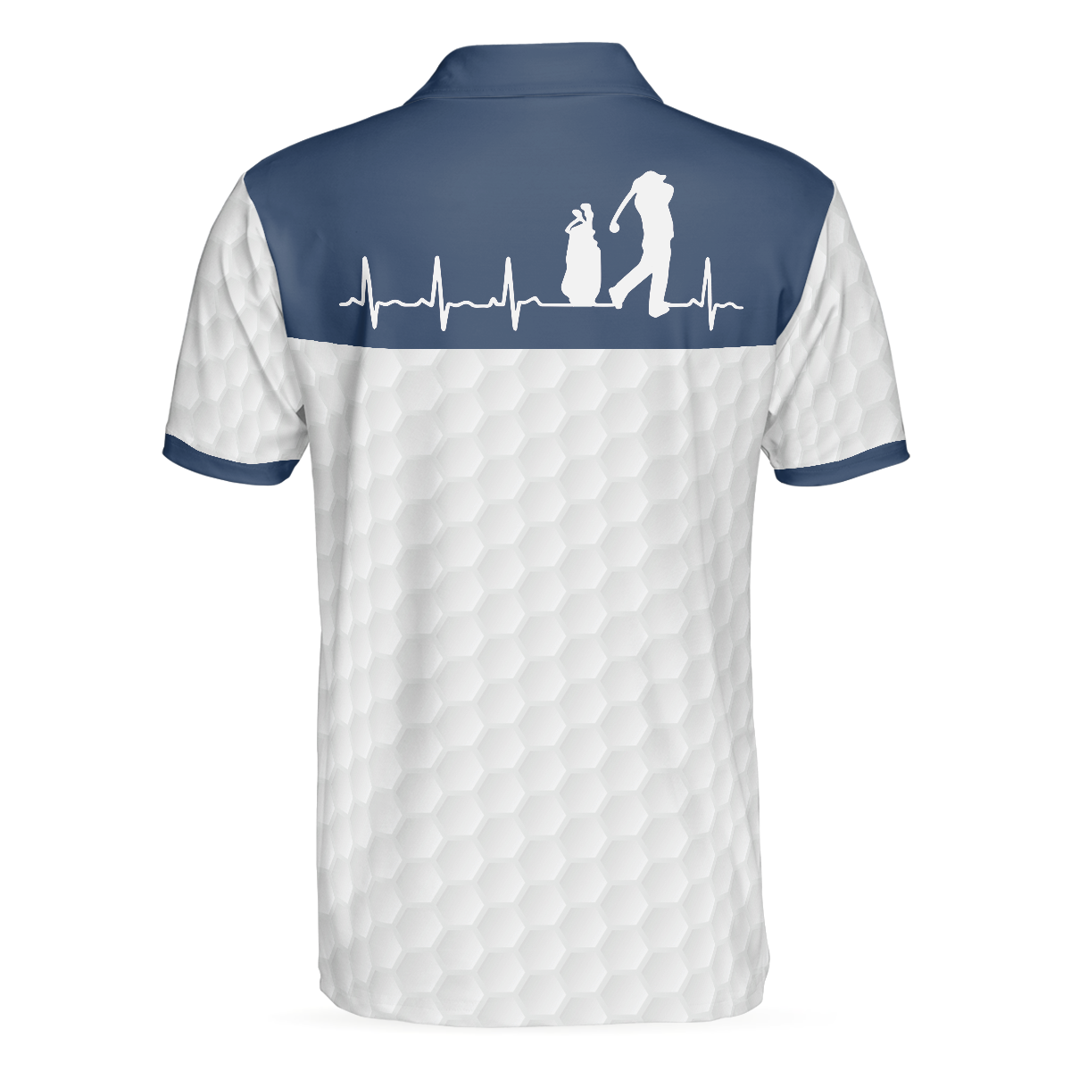 Alternative view of Heartbeat Golfer White And Navy Golf Polo Shirt For Men, Best Gift For Golfers