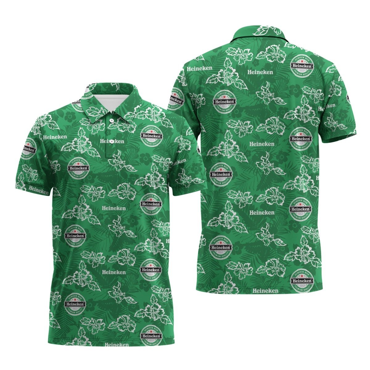 Heineken Hibiscus Flower Polo Shirt
