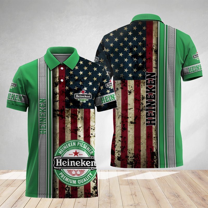Heineken Stainless Steel American Flag Polo Shirt