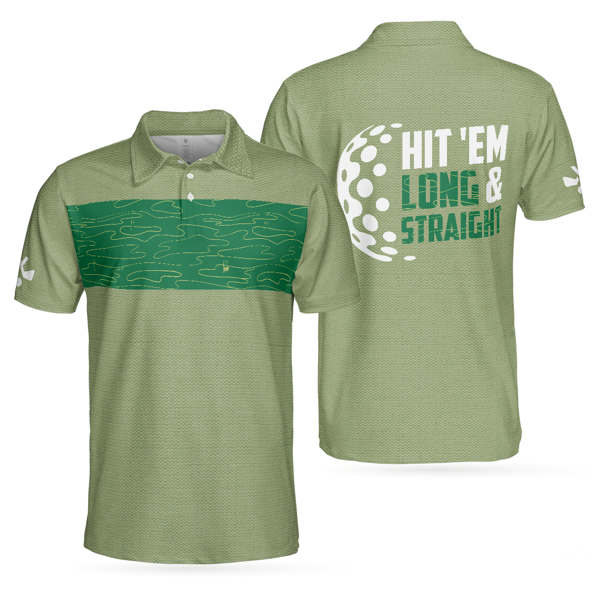 Hit 'Em Long & Straight Golf Course Pattern Polo Shirt, Elegant Golf Shirt For Men, Cool Gift For Golfers