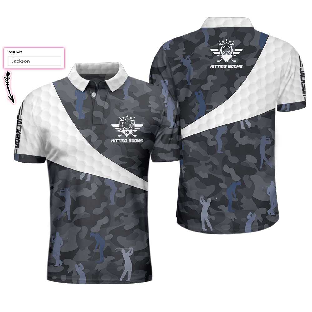 Hitting Booms Camo Pattern Custom Polo Shirt, Personalized Golf Pattern Polo Shirt, Best Golf Shirt For Men