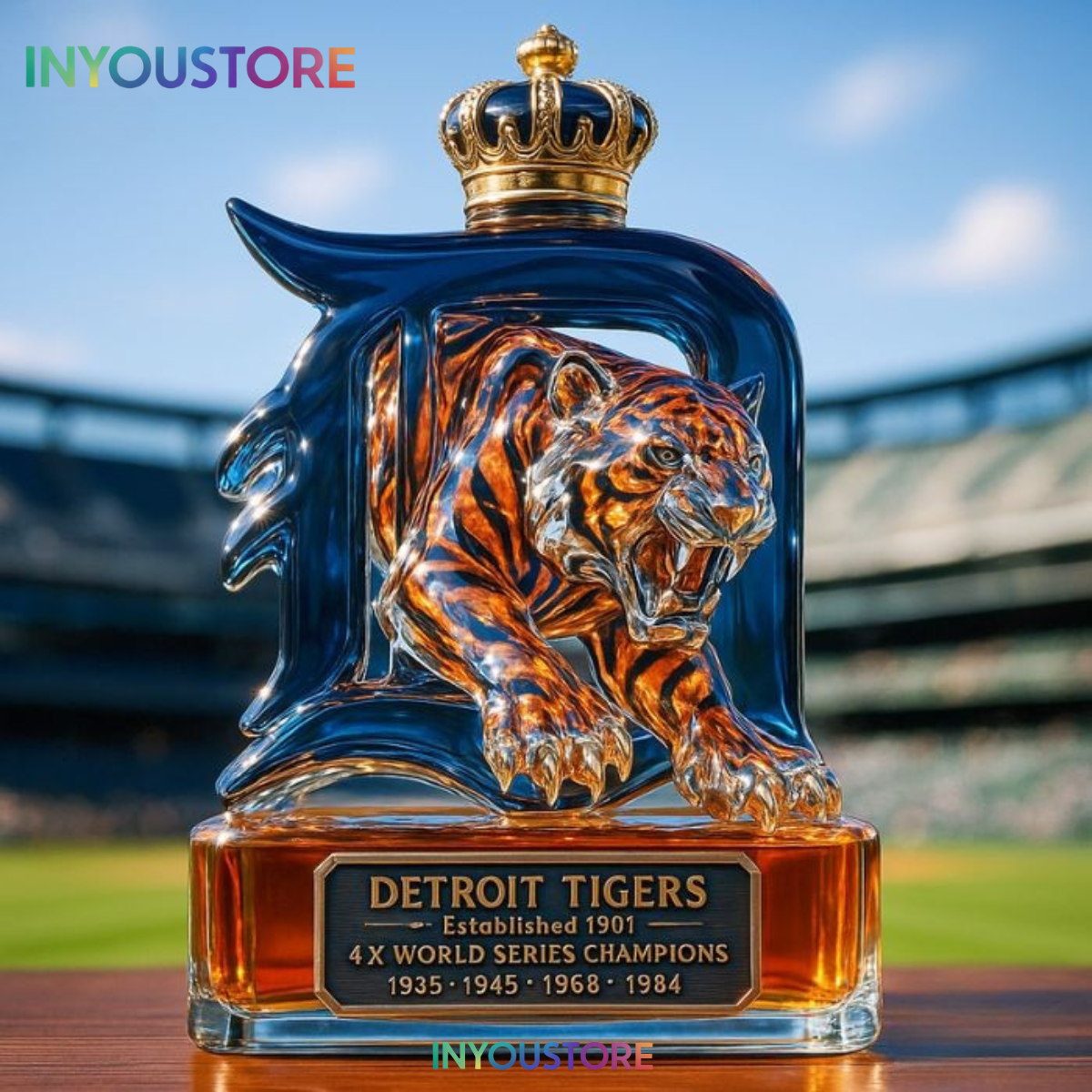 Hot Detroit Tiger Champion Whiskey Bottle