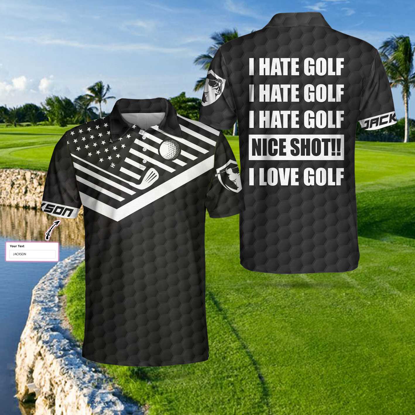 I Hate Golf Nice Shot I Love Golf Custom Polo Shirt, Personalized Golf Pattern Polo Shirt, Best Golf Shirt For Men