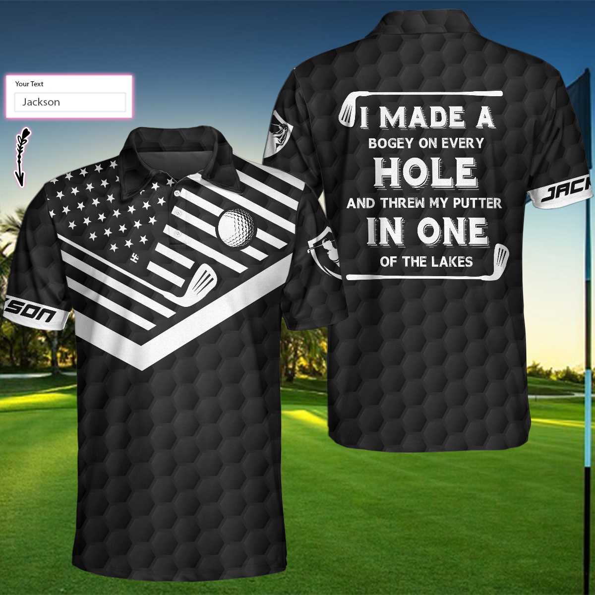 Alternative view of I Made A Bogey On Every Hole Custom Polo Shirt, Personalized Golf American Flag Polo Shirt, Cool Golf Shirt For Men
