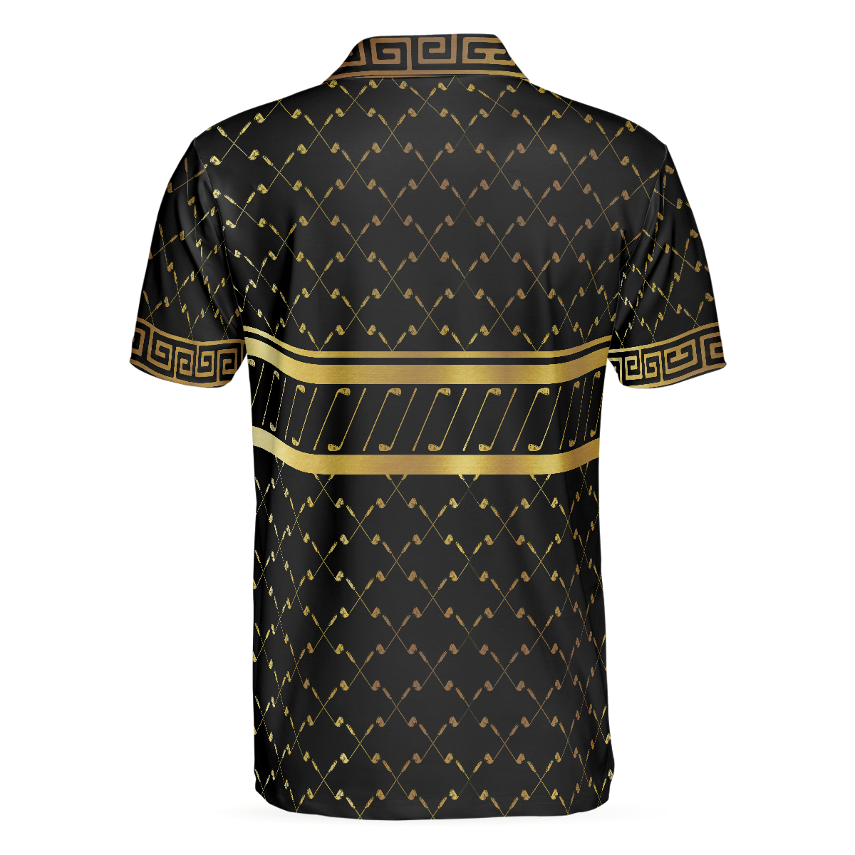Alternative view of I Need My Daily Dose Of Iron Black & Gold Polo Shirt, Luxury Golden Greek Golf Shirt For Men