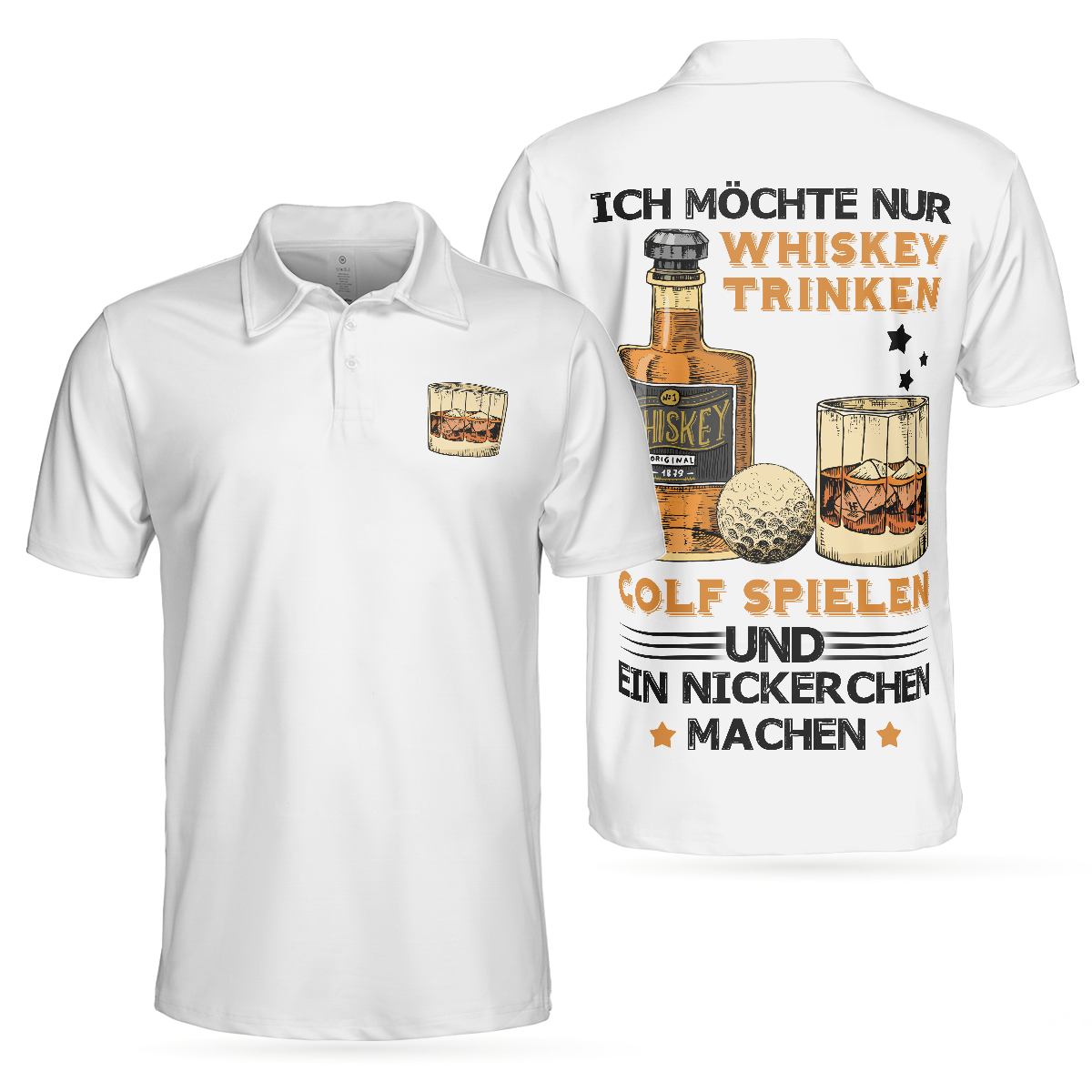 Ich MÃ¶chte Nur Whisky Trinken, Golf Spielen Und Ein Nickerchen Machen Polo Shirt, German Whiskey Golf Shirt For Men