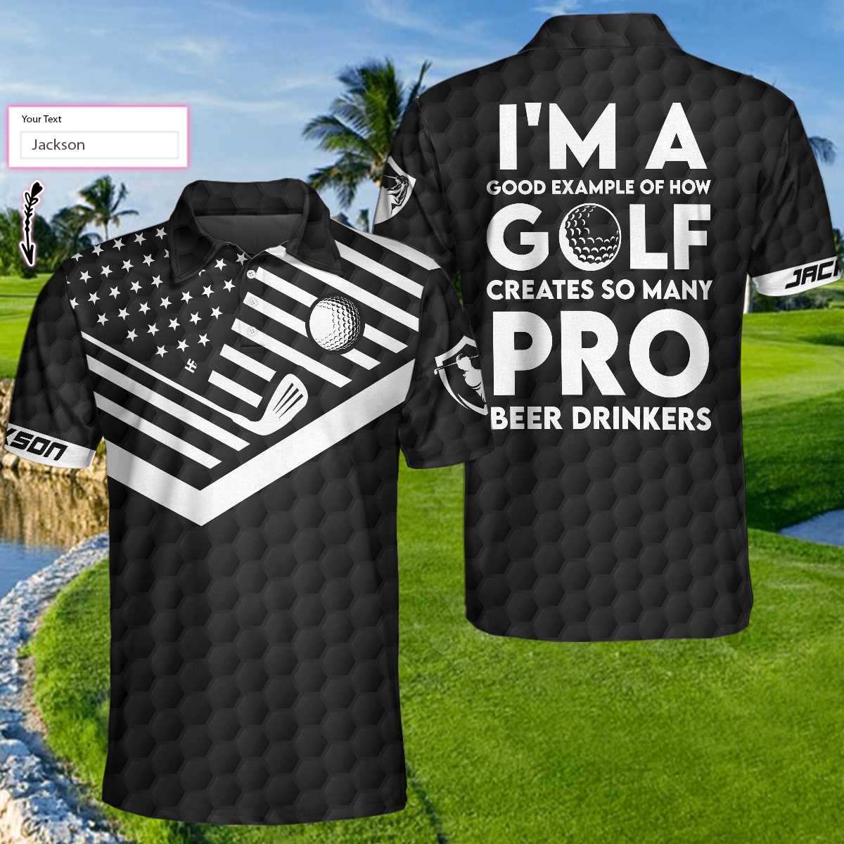 I'm A Golf Pro And Beer Drinker Custom Polo Shirt, Personalized Golf American Flag Polo Shirt, Golf Shirt For Beer Lovers