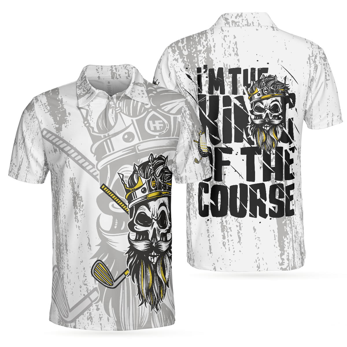 I'm The King Of The Course Golf Polo Shirt, Black And White Skull Golf Shirt For Men