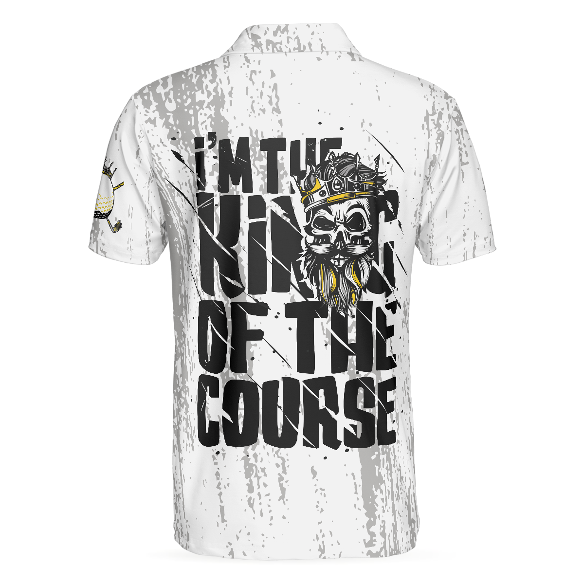 Alternative view of I'm The King Of The Course Golf Polo Shirt, Black And White Skull Golf Shirt For Men