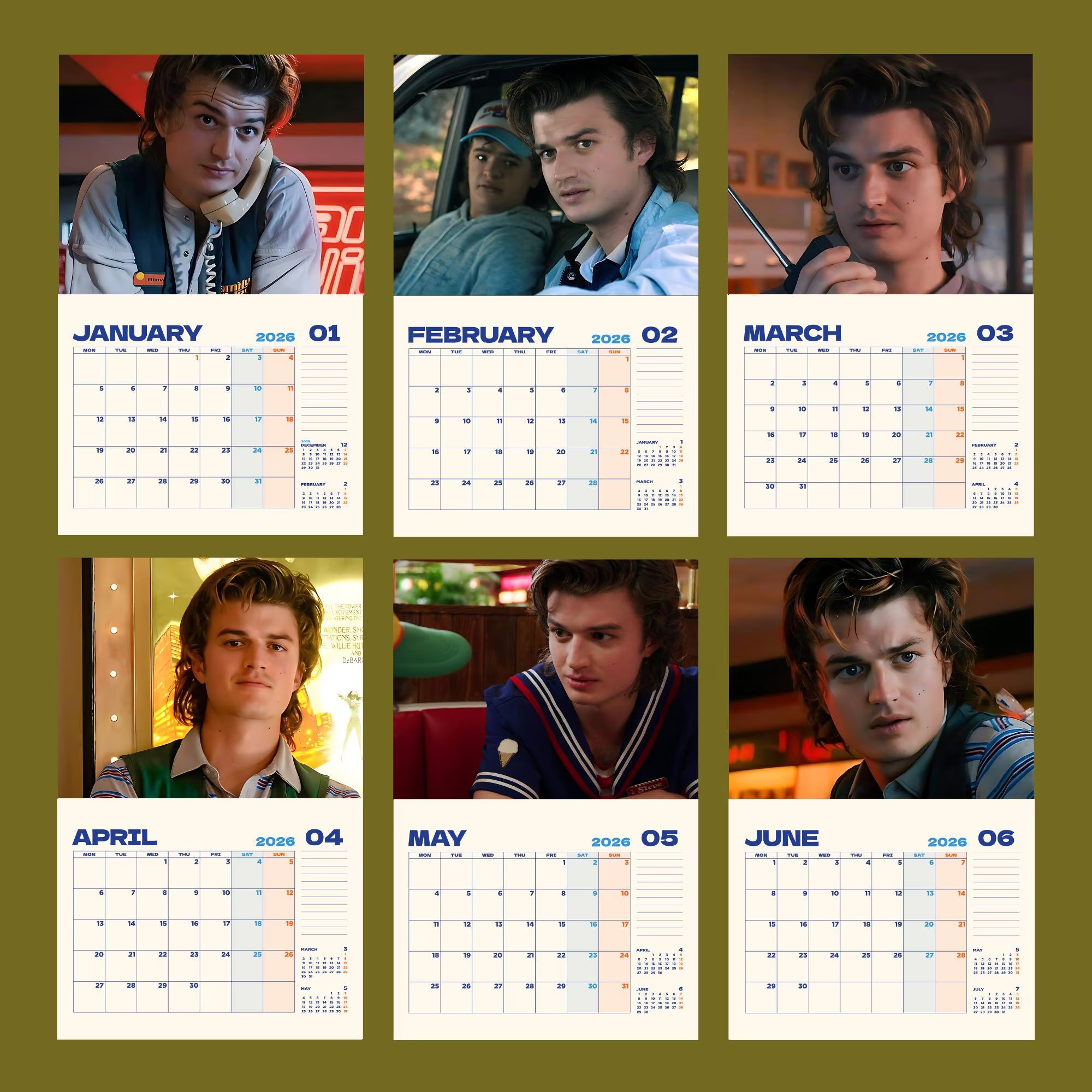 Steve Harrington 2026 Calendar, Joe Keery Monthly Planner, TV Show Inspired Gift, Holiday Present - Image 5