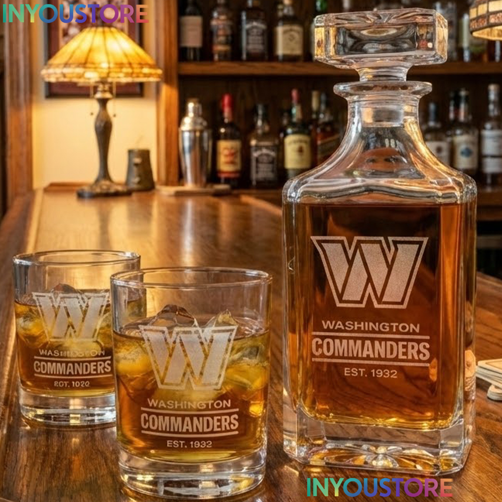 Washington Commanders Custom Decanter Set with 2 Whiskey Glasses Etched Glassware Kit Est. 1932 NFL Fan Gift - Image 3