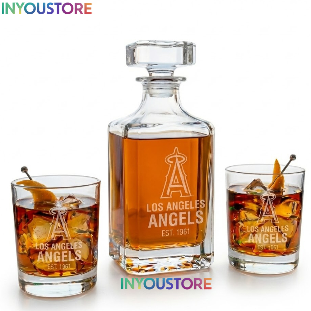Los Angeles Angels Custom Decanter Set with 2 Whiskey Glasses Etched Glassware Kit Est. 1961 MLB Fan Gift - Image 4