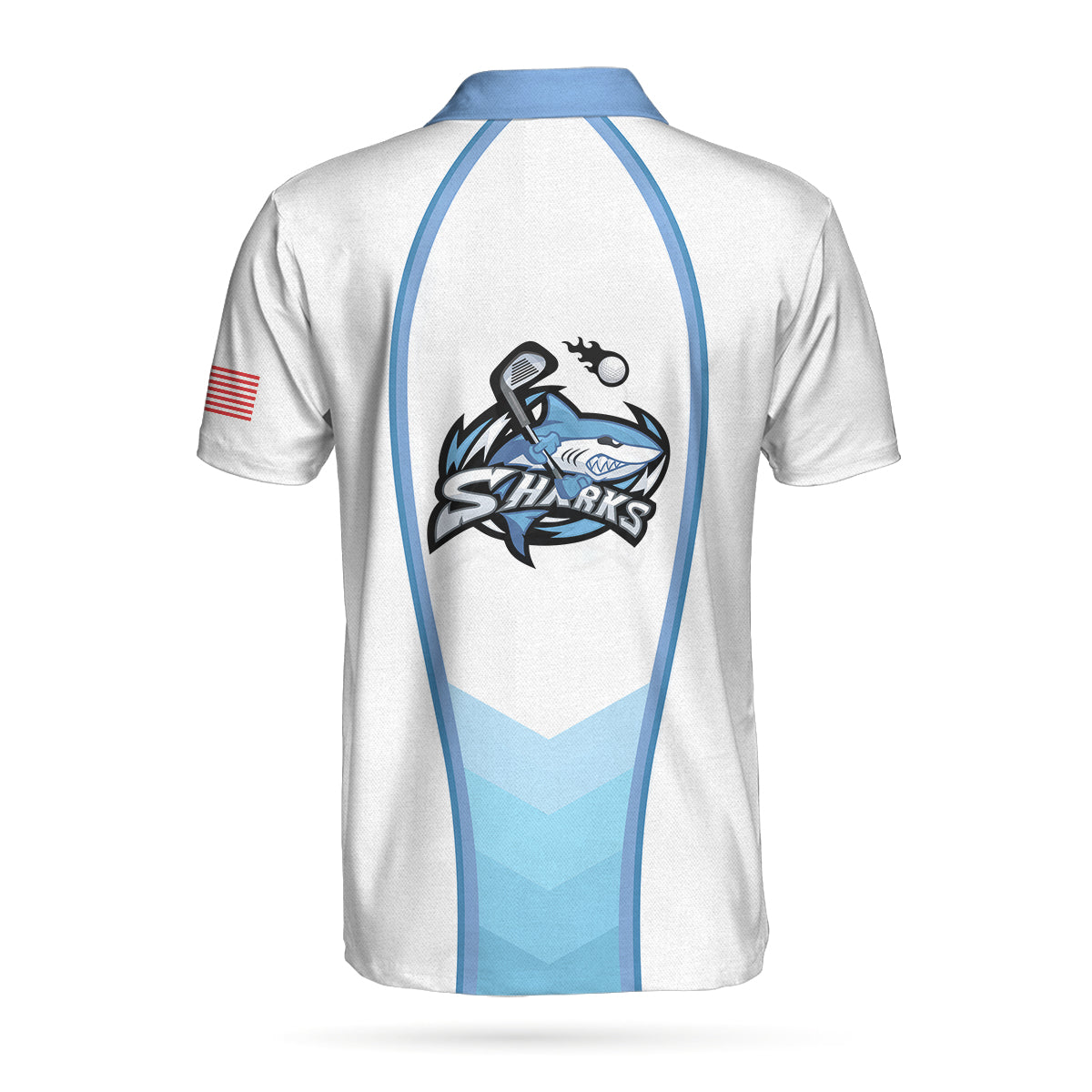 Alternative view of Jawsome Golfer Shark Golf Short Sleeve Polo Shirt, American Flag Polo Shirt, Best Golf Shirt For Men