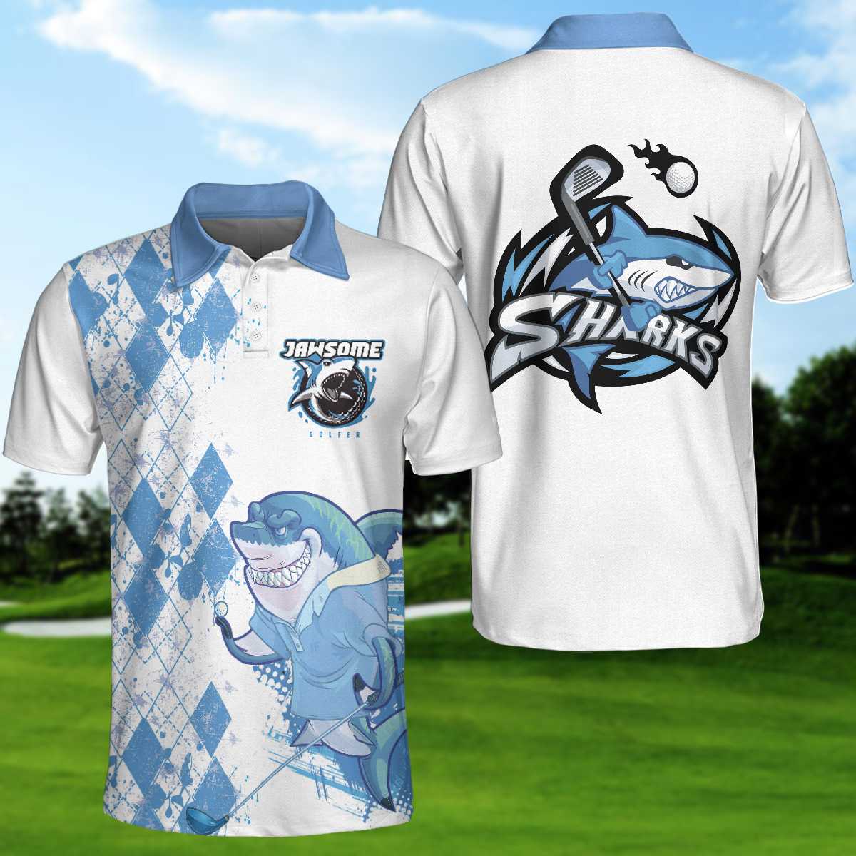 Jawsome Golfer Shark Golf Short Sleeve Polo Shirt, Shark Golfer Polo Shirt, Best Golf Shirt For Men