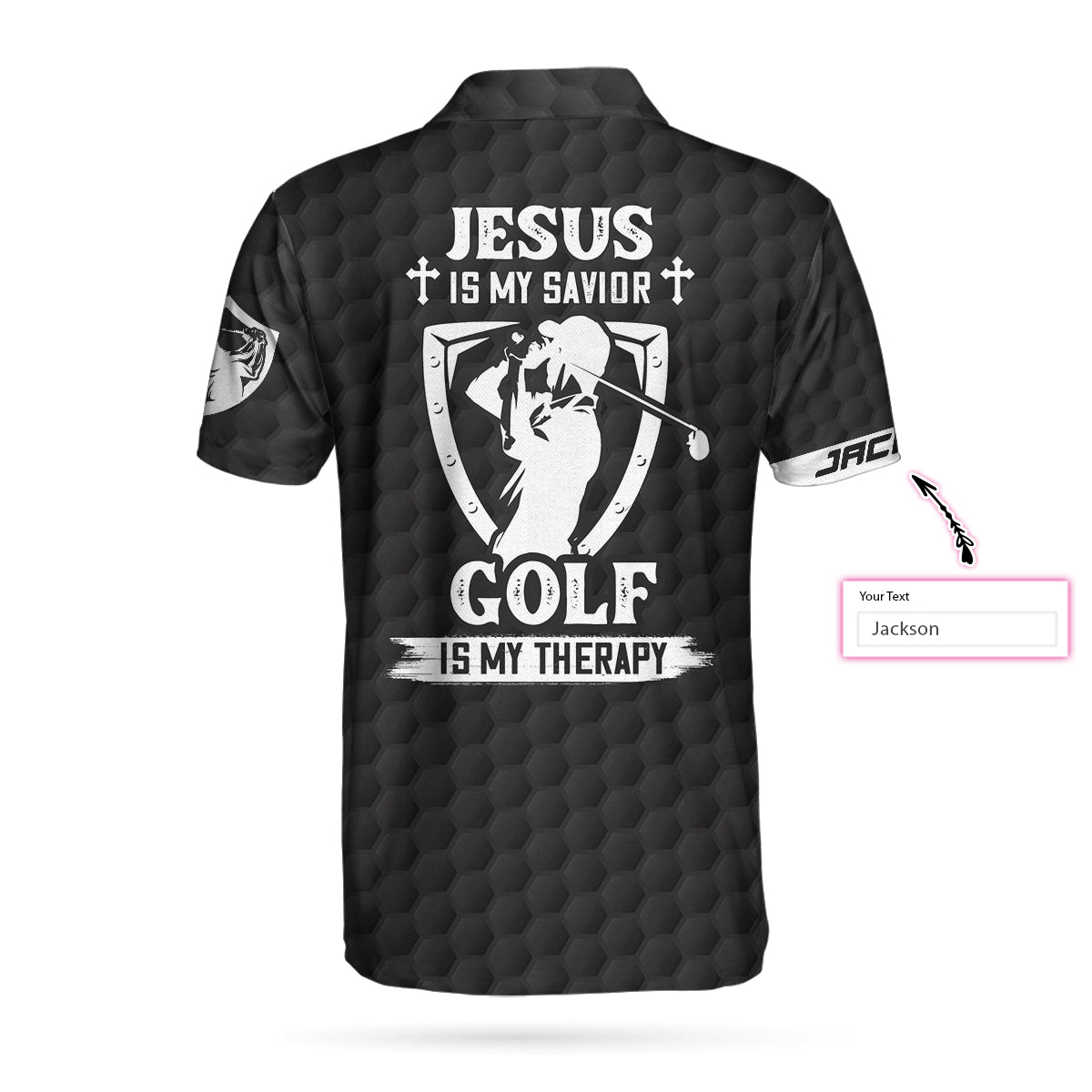 Alternative view of Jesus Is My Savior Golf Is My Therapy Custom Polo Shirt, Personalized American Flag Golf Shirt For Men