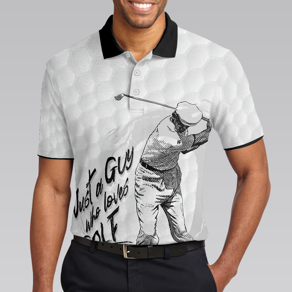 Alternative view of Just A Guy Who Loves Golf Polo Shirt, Black And White Golfing Shirt For Male, Basic Golf Shirt Design