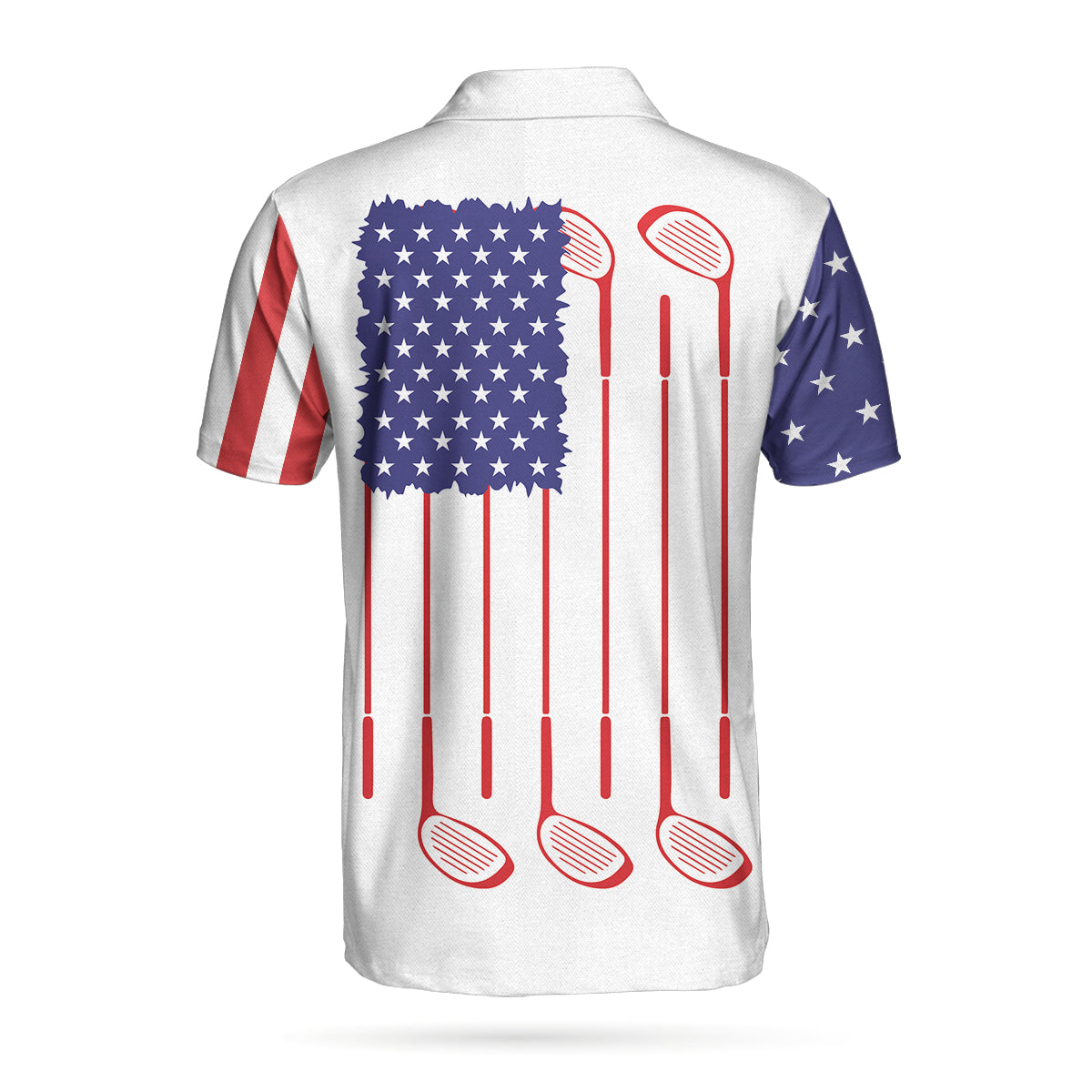 Alternative view of Just Golf It Skull Short Sleeve Golf Polo Shirt, Argyle Pattern American Flag Golf Shirt For Men
